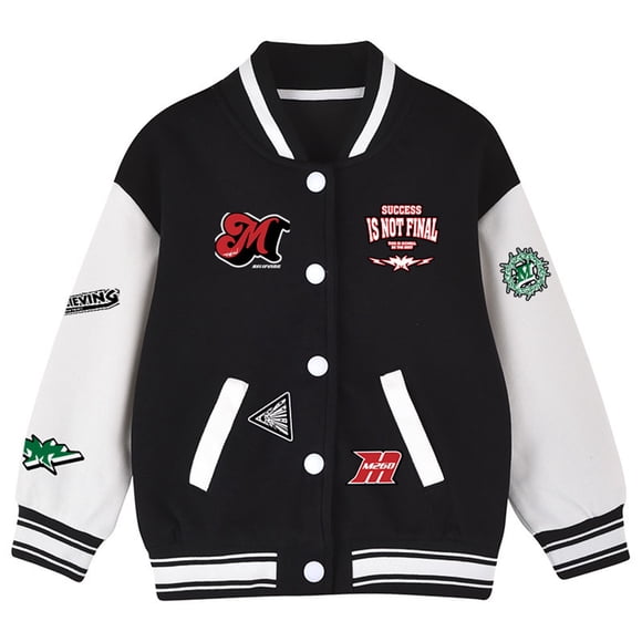 Liyamei Kids Baseball Jacket Boys Girls Windbreaker Casual Outerwear Coats Winter Warm Jacket With Pockets For Toddler Children Youth Black 15-18 Years