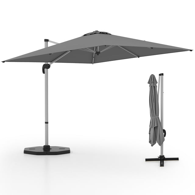 Costway Parasol Déporté de Patio 10 Pi, Parasol Suspendu d'Extérieur en Aluminium avec Rotation à 360°, Gris
