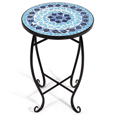Costway Table d'Appoint en Acier Style Support pour Plantes Schéma Cobalt Jardin Extérieur Intérieur Bleu