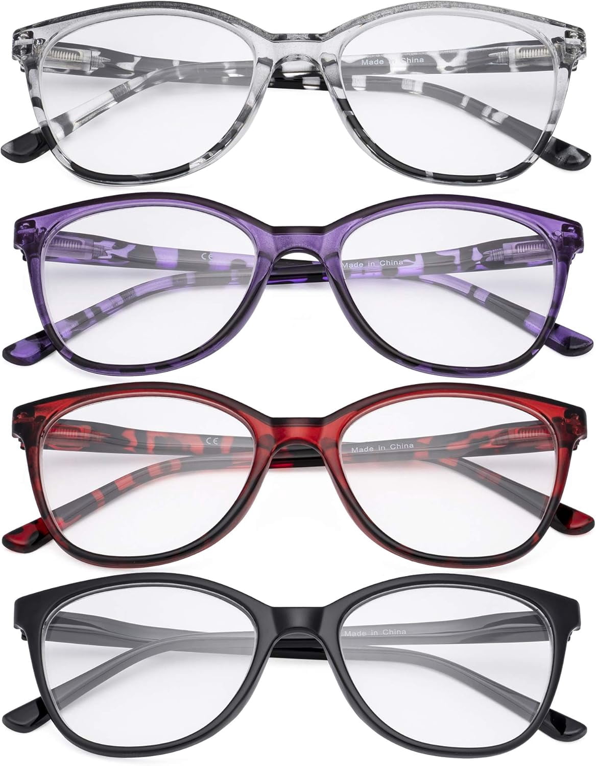 CessBlu Ladies Reading Glasses 4 Pack Cat-Eye Design Eyeglasses for Women Reading
