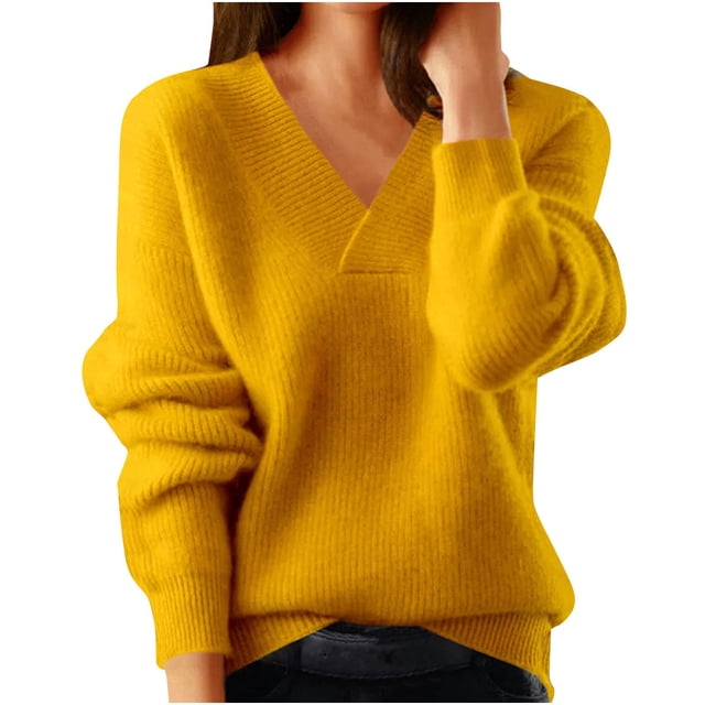 AherBiu Chandails Surdimensionnés pour Femmes à Col en V à Manches Longues en Tricot Chandail Chaud Vêtements