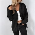 thumbnail image 2 of IROINID Women's Short Cardigan Open Front Jacket Solid Color Long Sleeve Leisure Loose Dark Color Rope Knitting Cardigan Jacket, Black, 2 of 5