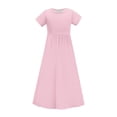 thumbnail image 3 of biudgviw Robe Maxi pour Filles à Manches Courtes, Col Ras du Cou, Couleur Unie, Robe Trapèze Décontractée, Robe d'Été Longue avec Poches, 3 of 6