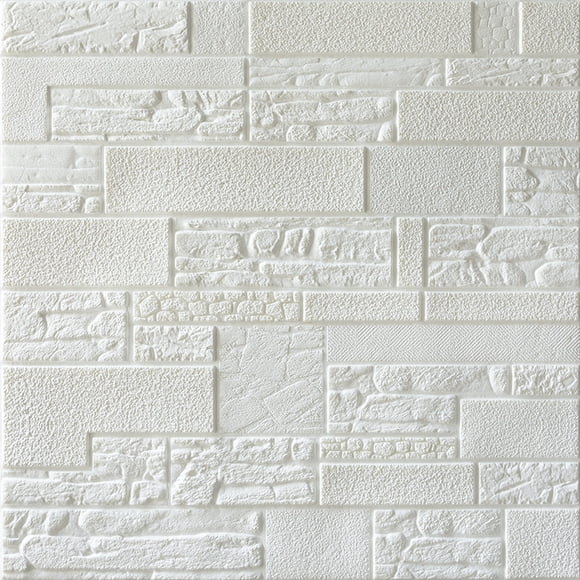 Dundee Deco's Off White Faux Bricks, Stones 3D Wall Panel, Peel and Stick Wall Sticker, Self Adhesive Foam Wallpaper Wall Paneling Decor, 2.3ft X 2.3ft, 5.29 sq ft each