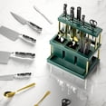 thumbnail image 1 of Kitchen Utensil Organizer Rack | Multifunctional Cutlery Knife Holder, Classified Storage for Forks Spoons Chopsticks, Double-Layer Plastic Stainless Steel, Water Drainage | White Green | 25x23x16cm, 1 of 9
