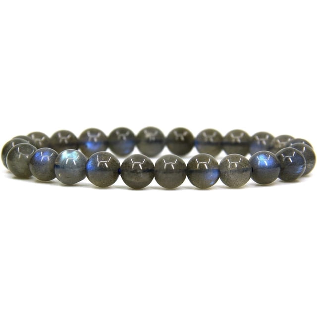 Bracelet Extensible Unisexe en Perles Rondes de 8 mm en Pierre Précieuse Labradorite Naturelle de Qualité A 7 Pouces