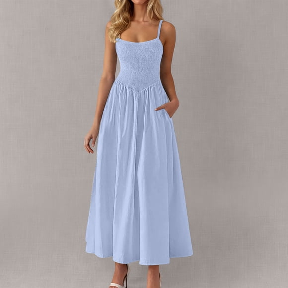Weiqiqre Plus Size Summer Dresses Summer Beach Sundress Casual Spaghetti Strap Swing A Line Long Flowy Dress