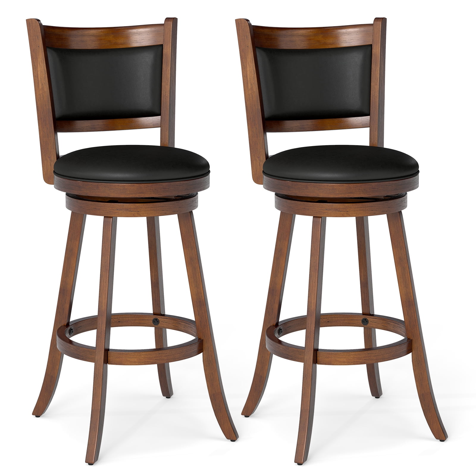 Costway Set of 2 29" Swivel Bar Height Stool Wood Dining Chair Upholstered Seat Espresso