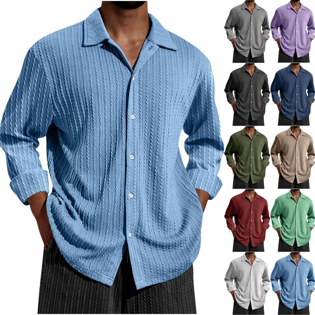 Yuyuzo Mens Dress Shirts Long Sleeve Button down Blouses Casual Dressy Textured Work Party Tops