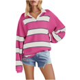thumbnail image 2 of WEAIXIMIUNG Sweat à Capuche pour Femmes, Mode Graphique, Imprimé Rayé, Col à Revers, Boutons, Manches Longues, T-Shirt, 2 of 4