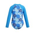 thumbnail image 2 of Kids Girls One Piece Long Sleeves Palm Trees Printed Swimsuit UV Protection Rash Guard Blue Flower 16, 2 of 7