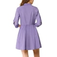 thumbnail image 3 of INSPIRE CHIC Junior's 3/4 Sleeve Solid Button Front Flare Mini Shirt Dress, 3 of 5