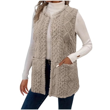 Npasoilc Coats for Women Women's Knit Sweater Sleeveless Button Down Cardigan Outwear With Pockets