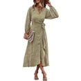 thumbnail image 1 of Robe Portefeuille Vintage à Manches Longues pour Femme, Imprimé Floral, Maxi à Col en V avec Ceinture, 1 of 7