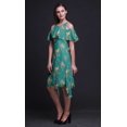 thumbnail image 4 of Bimba Green Bird Print Cold Shoulder Women Swing Tunic Flutter Sleeve Midi Dress - X-Small, 4 of 6
