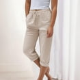 thumbnail image 1 of Soki Womens Capri Casual Loose Linen Elastic Wasit Cotton Linen Pants Trousers, 1 of 4