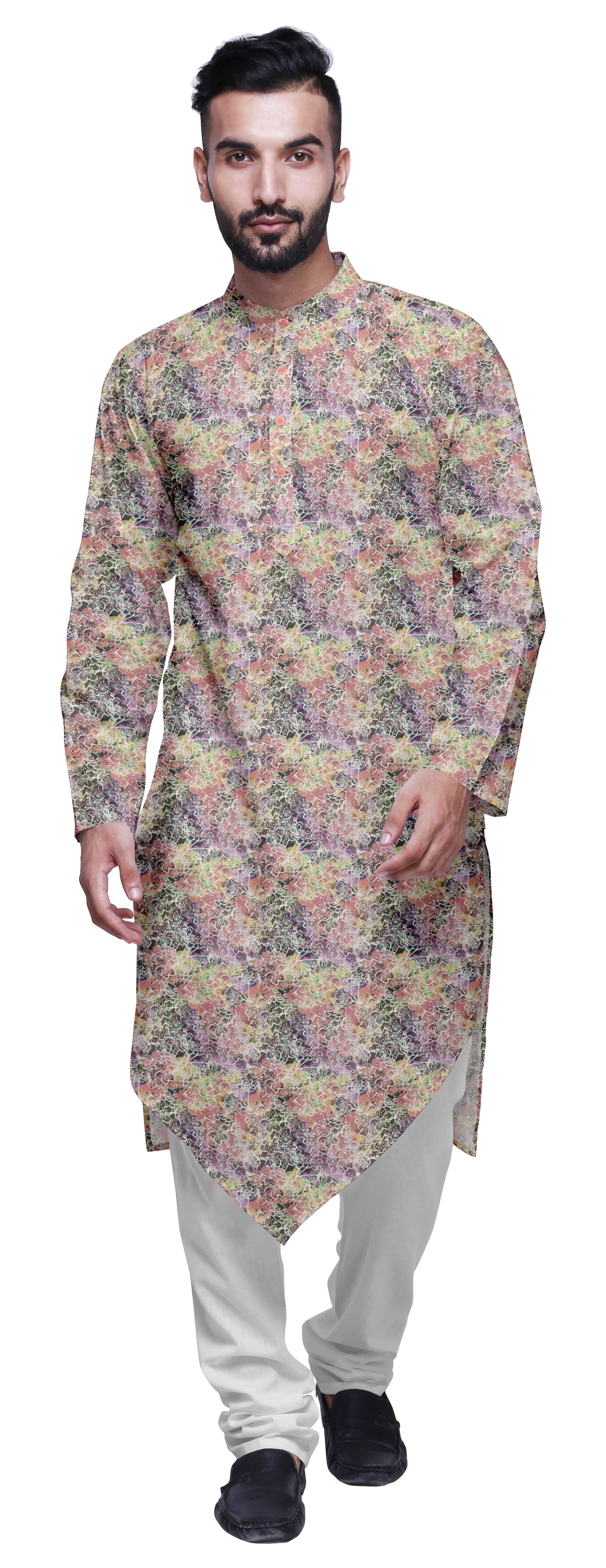 Atasi Kurta à Manches Imprimées pour Hommes, Col Mandarin, Kurta Ethnique pour Garçons