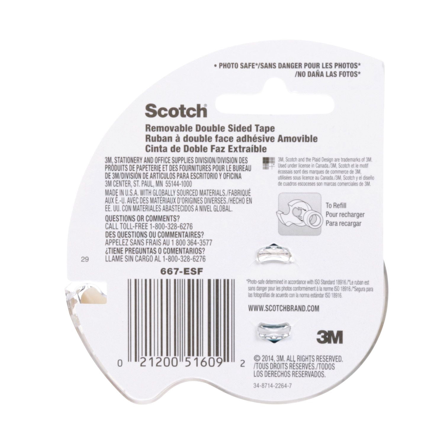 Ruban à double face adhésive Scotch®, 667-ESF, 19 mm x 10,1 m (3/4 po x 11,1 v), reconditionnement pour Walmart