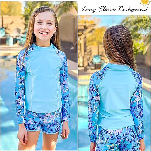 WEAIXIMIUNG Little Girls Swim Girls Rash Guard Swimsuits 2 Piece Bathing Suit UPF 50+ Summer Swimwear 130