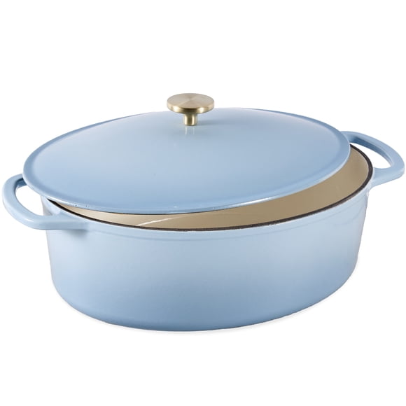 Best Choice Products Cocotte Ovale en Fonte de 7,5 Pintes, Robuste avec Émail, Poignées Latérales - Bleu Bleuet