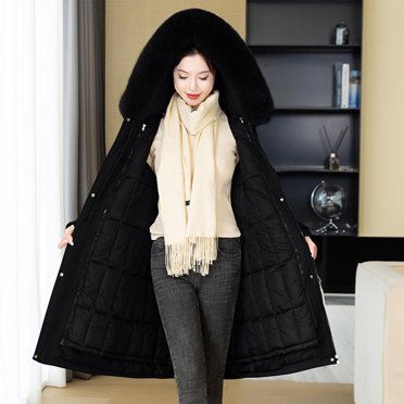 Jsaierl Womens Winter Heavyweight Puffer Coat with Faux Fur Hood Solid Color Long Quilted Jackets Casual Zip up Long Sleeve Down Coat