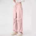 thumbnail image 3 of Ohufall Baggy Parachute Pants for Women& Girls Drawstring Elastic High Waist Ruched Cargo Pants Multiple Pockets Jogger Y2K, 3 of 6