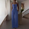 thumbnail image 2 of Women's Casual Solid Color Hollow Strap Top And Wide Leg Pants Two Piece Set Mid Rise Relaxed Fit Perfect for Summer Outfits Beach Vacation or Daily Wear Jumpsuit JASKFLY Navy S, 2 of 9