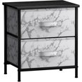 thumbnail image 1 of Sorbus Table de Chevet à 2 Tiroirs Commode Table d'Appoint - Cadre Noir Marbre Blanc, 1 of 9