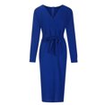 thumbnail image 4 of CEHVOM Robe Décontractée pour Femmes, Unie, Ample, à Ourlet Volanté, à Fermeture Éclair, à Manches Longues, à Col en V, en Solde, 4 of 5