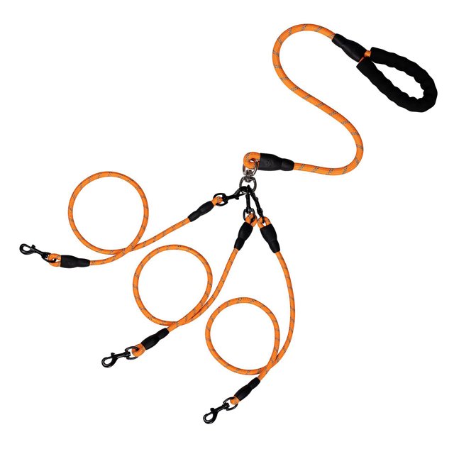 Djiypn 3 in 1 Durable Nylon Dog Leash with Padded Handle, 360° Swivel No Tangle Climbing Rope Removable Pet Traction Rope, 4.8Ft Lead for Puppy Dogs, Orange