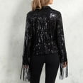 thumbnail image 3 of Gupgi Women Sparkly Sequins Jacket Shiny Glitter Open Front Tassel Fringe Coat Disco Jacket, 3 of 9