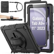 KOMI 360° Hand Strap Shockproof Case for Samsung Galaxy Tab A11+/A9+ Plus 11 Inch 2026/2024, Black