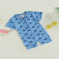 thumbnail image 3 of Summer Newborn Baby Boy One-Piece Swimsuit Cute Shark Print Short Sleeve Zip Up Rashguard Beach Bathing Suit, 3 of 7