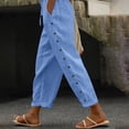 thumbnail image 2 of WEIYLL Womens Pants Solid Color Elastic Waist Loose Side Button Decoration Versatile Ankle-Lengh Blue Pant size M, 2 of 8