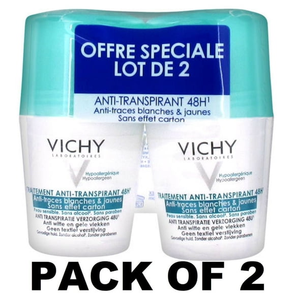 Vichy Antisudorifique Intensif 48 H Anti-Traces Blanches et Jaunes Désodorisant 2 X 50 ml
