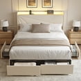 thumbnail image 2 of GUNAITO Full Size Bed Frame with 4 Storage Drawers, Upholstered LED Bed with USB Ports, Modern Bed with Headboard Noise Free Platform Bed with Metal Frame, Beige, 2 of 9