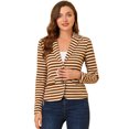 thumbnail image 1 of INSPIRE CHIC Blazer à Rayures pour Femme à Revers Cranté, Manches Longues, Boutonné, S Blanc Brun, 1 of 1