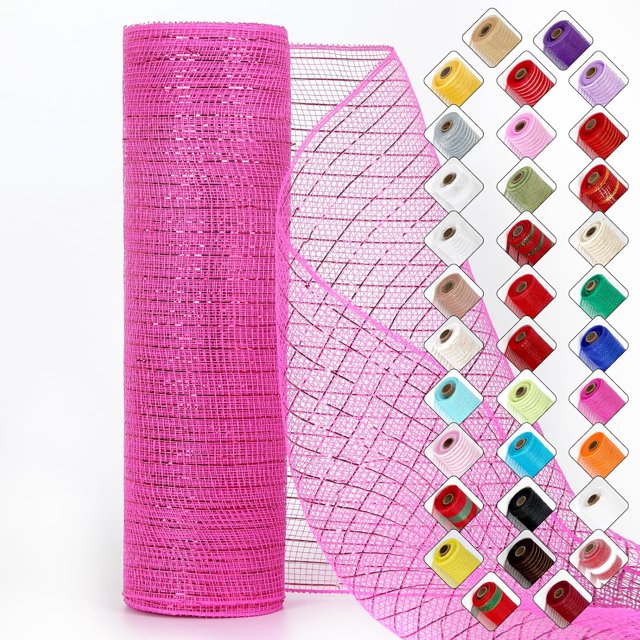 Mesh Ribbon for Wreaths 10 Inch x 30 Foot Wreath Mesh Rolls with Shiny Metallic Foil for Easter Christmas Party Wedding Home Decor DIY Craft Projects and Gift Wrapping