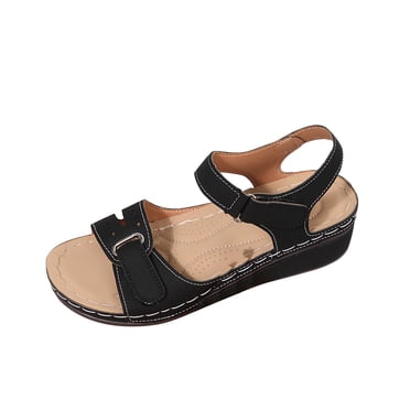 Hopeusnice Wedges Shoes for Women Open Toe Sandals Breathable Non-Slip Thick-Soled Platform Wedge Heel Trendy Soft Women's Wedges Shoes PU Materials Summer Shoes Slip-Resistant Walking Shoes Black 39