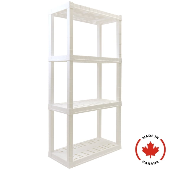Étagère de rangement en plastique ultra-résistant à 4 niveaux, 142 cm (H) x 91 cm (L) x 46 cm (P), blanche, capacité de charge : 272 kg