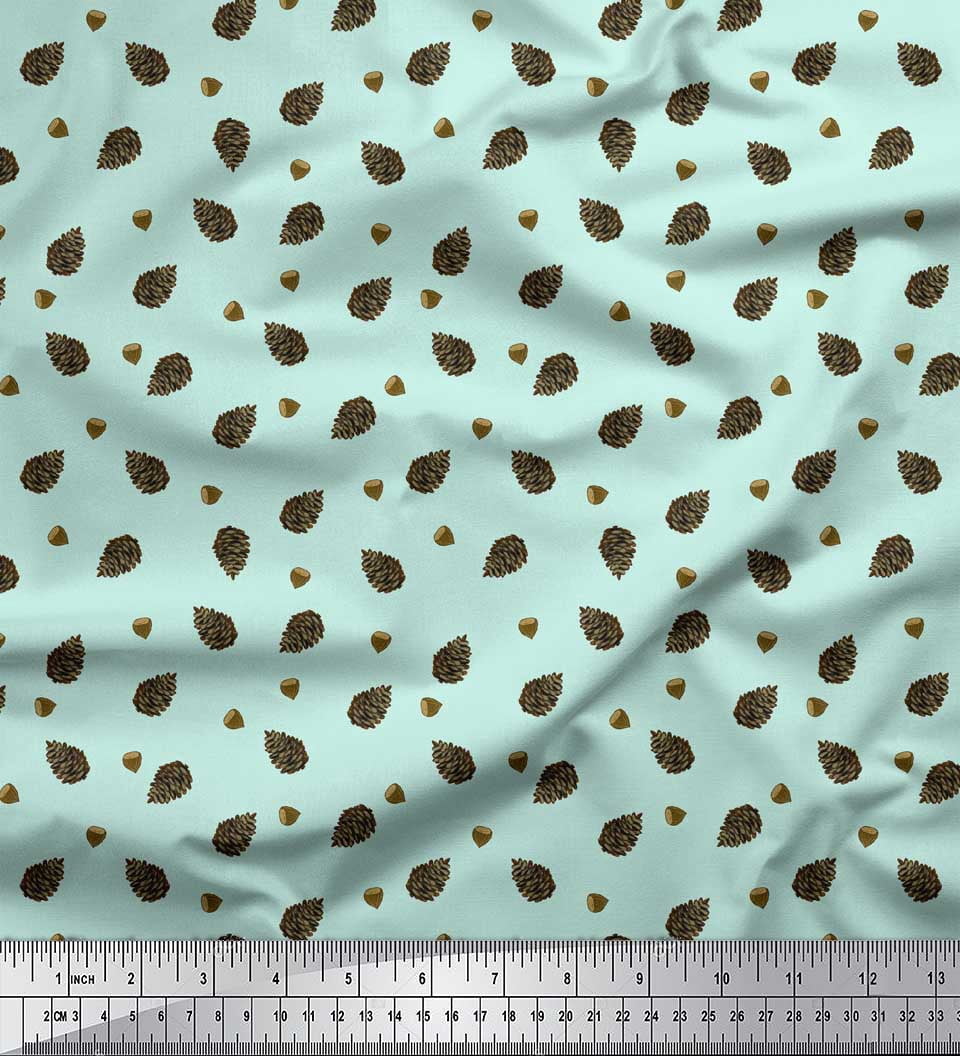 Soimoi Green polyester Crepe Fabric Oaknut & polyester Fruits Fabric Prints by Yard 52 Inch Wide