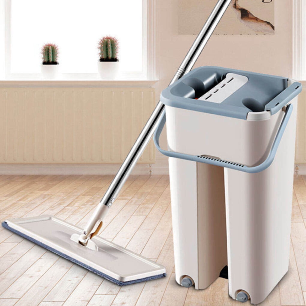 Flat Mop Bucket Set Self-wash Microfiber Mop Reusable Dry Wet Floor Washing Tools, 4Pcs Cloth
