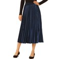 thumbnail image 1 of INSPIRE CHIC Jupe Plissée en Velours pour Femme à Taille Haute Élastique, Ourlet Évasé Évasé, L Bleu Foncé, 1 of 6