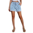 thumbnail image 1 of Kmbangi Women Washed Denim Shorts Elastic Waist Frayed Hem Loose Short Jeans, 1 of 9