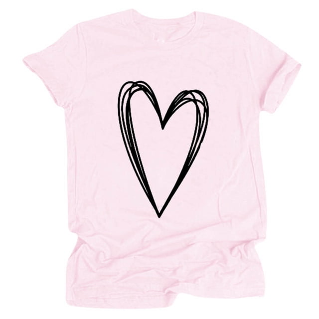 Hauts d'Été Grande Taille pour Femmes Hauts pour Femmes Col Rond Manches Courtes T-Shirt Imprimé Cœur Blouse Décontractée Basique T-Shirt Col en V Femme en Liquidation