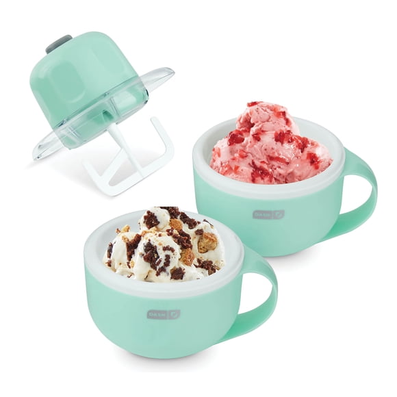 DASH Machine à Crème Glacée My Mug (Aqua): Machine à Crème Glacée Molle Polyvalente avec (2) Bols pour Gelato Maison, Sorbet, Yogourt Glacé, Goulotte à Ingrédients Intégrée, Facile à Nettoyer et à Ranger