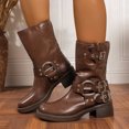thumbnail image 3 of Buckle Mid Calf Motorcycle Riding Boots for Women Fashion Studded Punk Square Toe Wide Calf Cowboy Booties, 3 of 6