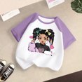thumbnail image 3 of GDREDA Vêtements Fille Enfant Bébé Filles Mignon Col Rond Manches Courtes Imprimé Manches Raglan Tee Été Décontracté T-Shirt T-Shirts Fille Violet,3-4 Ans, 3 of 3