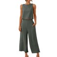 thumbnail image 1 of RKSTN Two Piece Set for Woman Round Neck Solid Color Sleeveless Blouse and Loose Pockets Pants Summer Outfits, 1 of 7