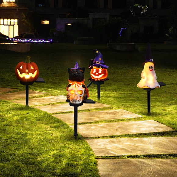 Bowayaoa Halloween Solar Lights Outdoor, Resin Ghost Stake Lights for Garden Walkway, Spooky Decorations with Auto On/Off, Waterproof for Yard
